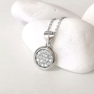 NWT Sterling silver pave cz disc pendant necklace
